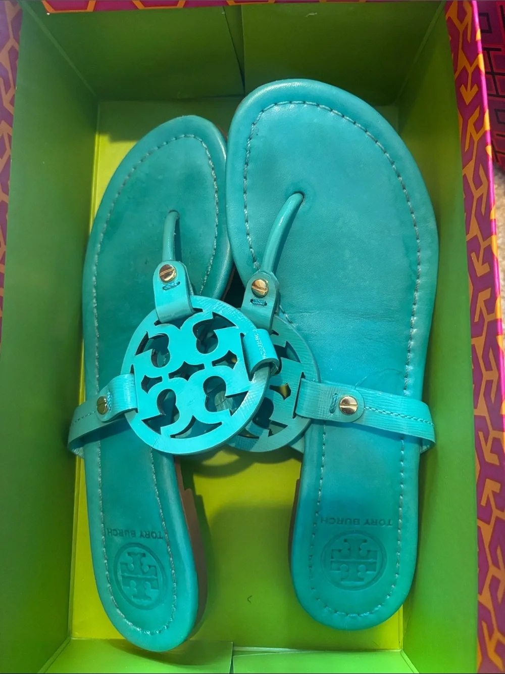 Tory Burch Turquoise Miller Logo Thong Sandals